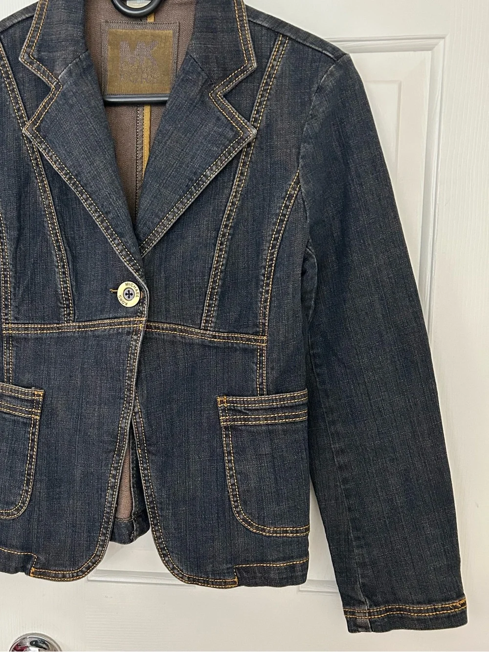 Michael Kors Classy Flattering Denim Jean Cotton Blazer Jacket